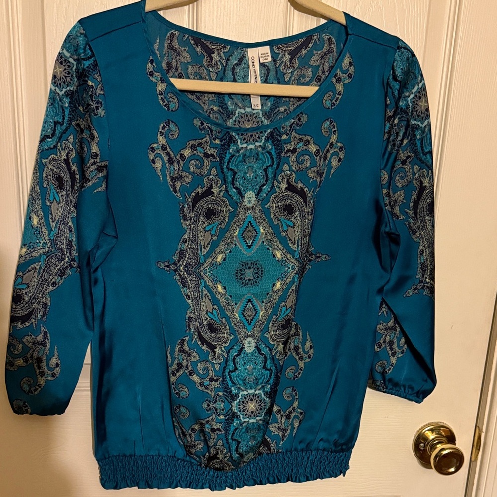 Como Vintage Teal and Black Paisley Blouse